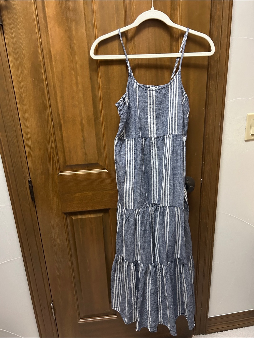 beachlunchlounge Blue and White Striped Tiered Maxi Dress